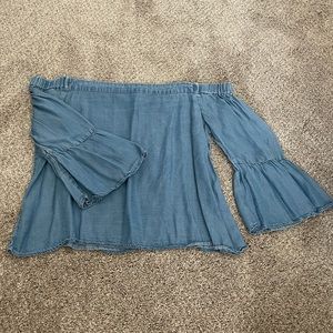 Denim off the should top